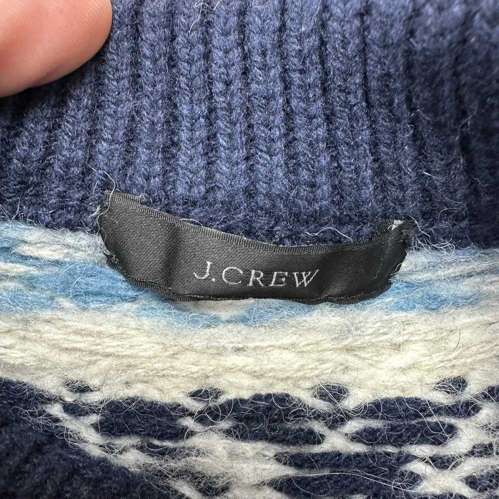 J Crew Zig Zag Faire Isle Wool Alpaca Blend Blue Sleeve balloon Sweater Sz Large